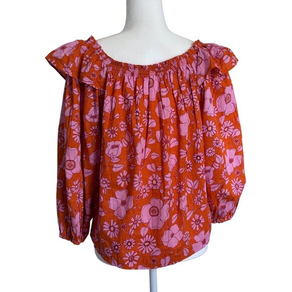 Free People Miss Daisy Floral Printed Pull On Off The Shoulder Smock Flowy Top - Picture 6 of 7